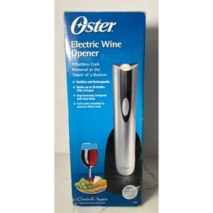 Oster Electric Wine Opener Cordless Rechargeable Silver Black 4207 Foil Cutter
